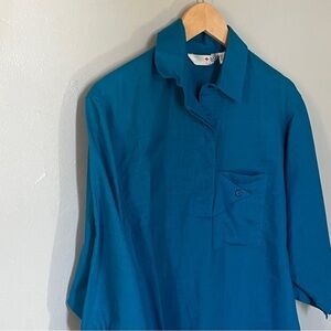 French Navy Women’s Half Button Down 3/4 Sleeves Blue Medium